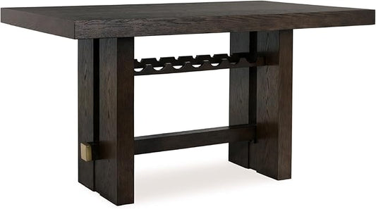 Signature Design by Ashley Burkhaus Contemporary Counter Height Dining Table with Double-Pedestal Base and Wine Rack, Dark Brown