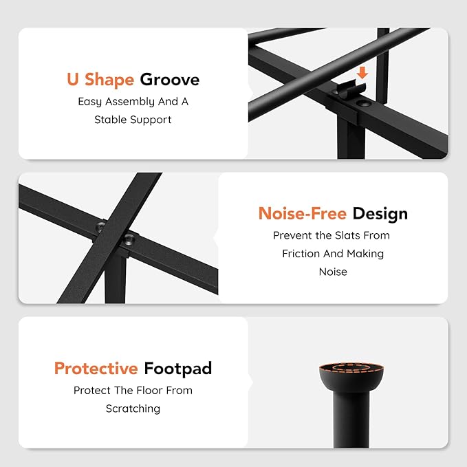 Full Size Bed Frame with Headboard,14 Inch Tall Metal Platform Bed Frame Mattress Foundation with Footboard, Under Bed Storage, Strong Metal Slats Support, No Box Spring Needed, Black