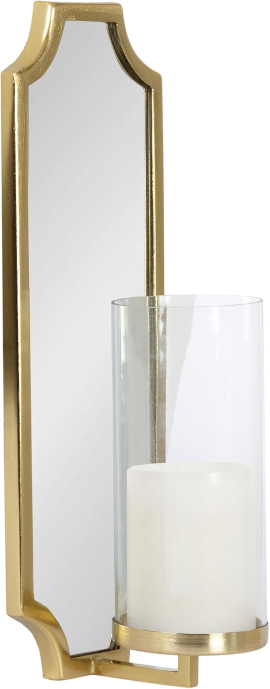 Kate and Laurel Ciel Glam Mirrored Wall Sconce; 6 x 5 x 16; Gold; Modern Scalloped Candle Holder with Removable Glass Cylinder and Mirror for Bathroom or Bedroom Wall Decor