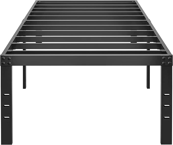 20 Inch Twin Size Bed Frame, No Box Spring Needed, Heavy Duty Black Metal Platform Mattress Foundation with Steel Slats, Non-Slip Noise Free Easy Assembly, Large Storage