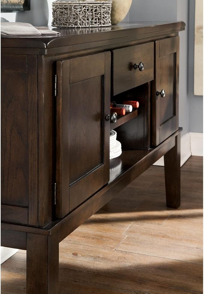 Signature Design by Ashley Haddigan Casual Traditional Dining Room Buffet Cabinet with Wine Rack, Adjustable Shelf, 1 Drawer, Wood, 54" Wide, Dark Brown