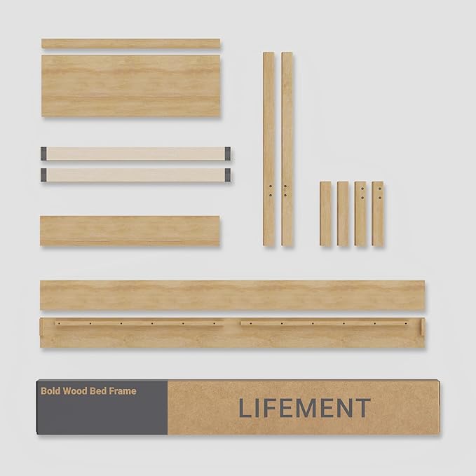 LIFEMENT Signature Wood Platform Bed Frame with Headboard, Essential, Noise Free, Under Bed Storage, No Box Spring Needed, Easy Assembly (Natural, King (U.S. Standard))