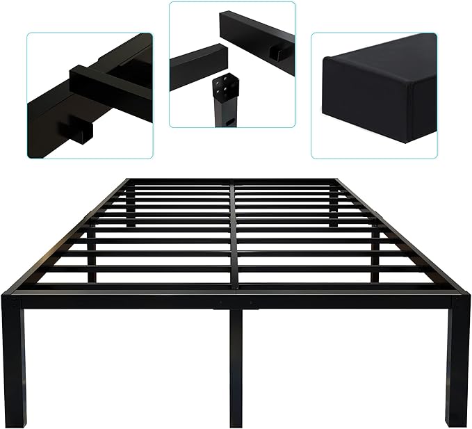 45MinST 3600lbs Heavy Duty Reinforced Platform, 18 Inch Tall Mattress Foundation, Steel Slats Support Bed Frame with Underbed Storage, Easy Assembly and Non Squeak, Cal King