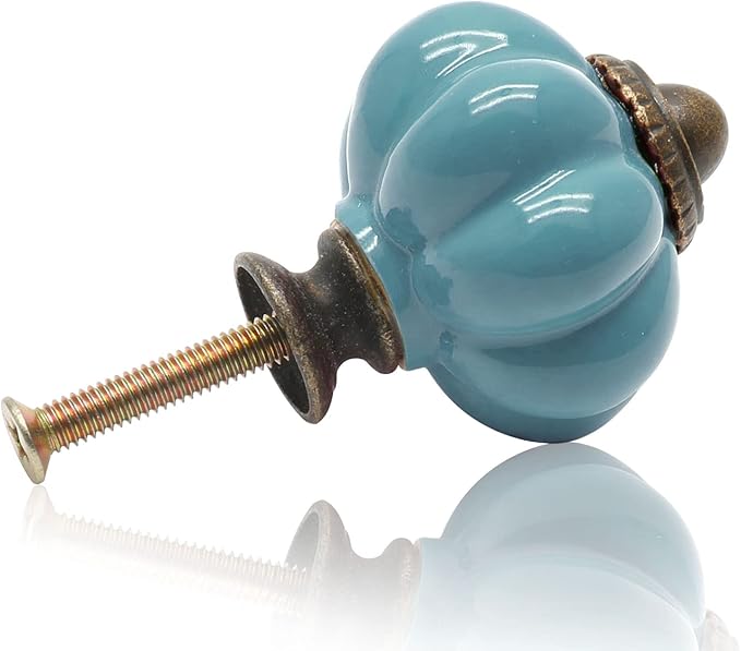 12pcs Celadon Pumpkin Knobs, Vintage Ceramic Cabinet Knobs, Dresser Drawer Door Knobs Drawer Pulls Dresser Handles with Mounting Screws
