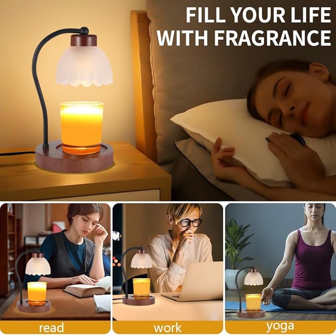 mocosa Electric Candle Warmer with 2 Bulbs Wax Warmer for Jars of Yankee Candles Adjustable Light for House Warming Odour Removal and Home Decoration Candle lamp (B-White Glass)