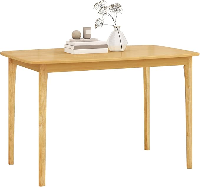 Giantex Rectangular Dining Table, Mid Century Modern Kitchen Table, Vintage Coffee Table W/Tabletop & Solid Wood Legs, Wood Farmhouse Table (Natural)