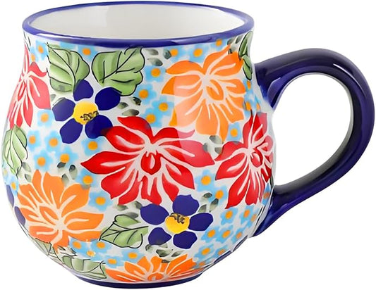 ALMA 2025 Updated Ceramic Coffee Mug 12oz/380ml,Floral Belly Mug for Women,Tea Cup For Mother,Microwave Oven Safe(Thriving Floral,Medium)