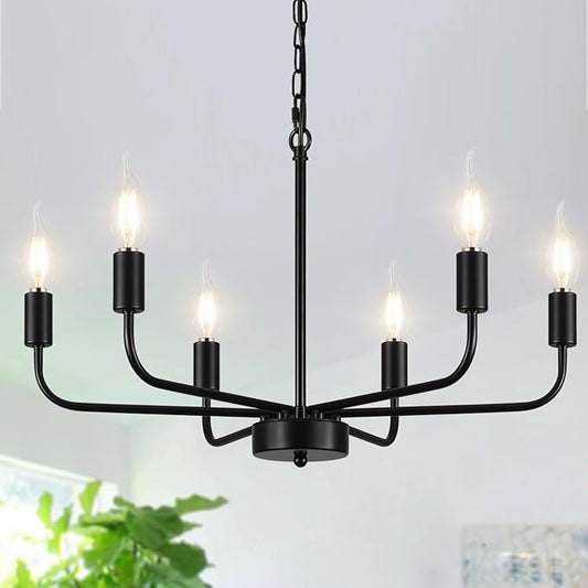 Black Chandeliers for Dining Room, 6 Light Industrial Modern Farmhouse Chandelier, Small Chandelier Light Fixture for Living Room Entryway Bedroom, Kitchen Chandeliers Over Table