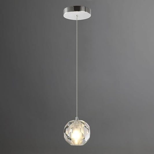 1-Light Chrome Pendant Light Kitchen Island, Multi-facted Small Crystal Pendant Light Fixture, Adjustable Hanging Pendant Lighting for Dining Room Bathroom Vanity