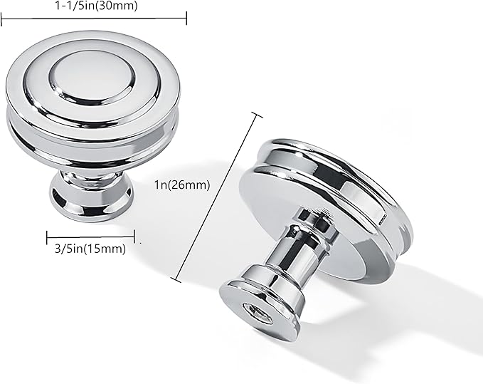 khtumeware 2 Pack 1-1/4 Inch(32mm) Polished Chrome Round Cabinet Knobs Heavy Duty Soild Cabinet Knobs Kitchen Cabinet Hardware for Cupboard Drawer Handles
