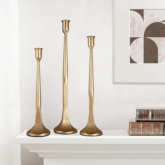Iron Taper Candle Holder,Tall Gold Candlestick Holders Decorative Candle Stand,Candle Holder Set of 3