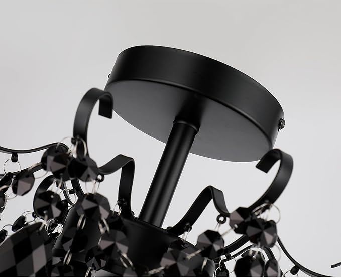 Mini Black Chandelier Crystal Ceiling Light(3-Light,12-Inch),Small Chandelier Flush Mount Ceiling Light Fixtures for Bedroom,Hallway,Entryway,Closet