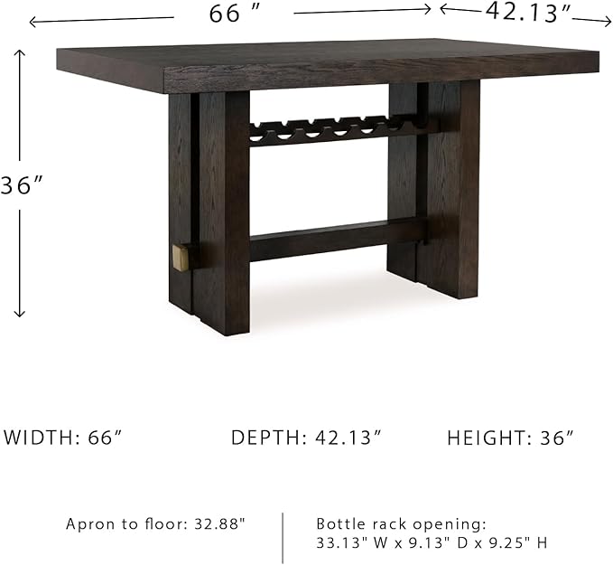 Signature Design by Ashley Burkhaus Contemporary Counter Height Dining Table with Double-Pedestal Base and Wine Rack, Dark Brown