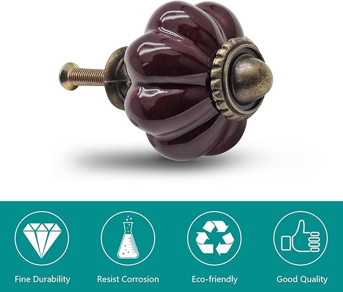 12pcs Dark Purple Vintage Ceramic Cabinet Knobs, Dresser Knobs with Mounting Screws