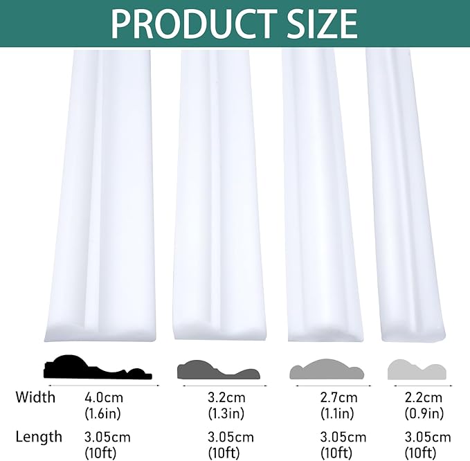 10 Ft x 1.1'' Peel and Stick Wall Molding Trim,Chair Rail Wainscoting Panel,Self-Adhesive Flexible Molding Trim for Home Decoration & Wall Protection(White)