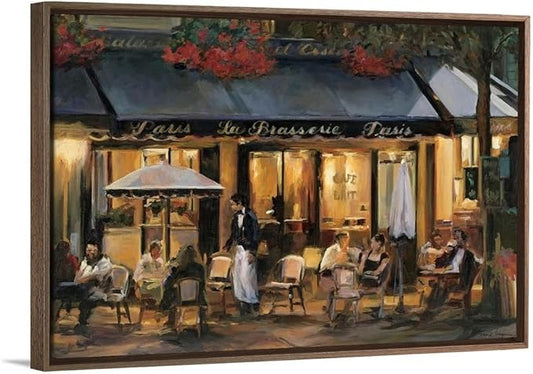 CANVAS ON DEMAND La Brasserie Walnut Float Framed Canvas Wall Art Print by Marilyn Hageman, Traditional, Home Decor, Street Scene, Nature Artwork, 30" x20in