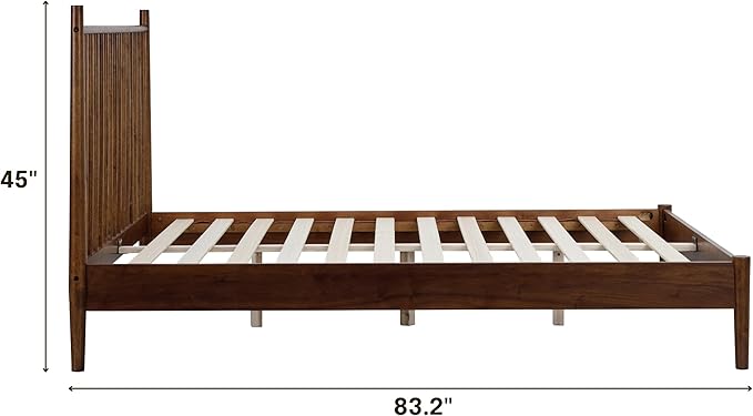 NTC Inno Wooden Bed Frame with Headboard, Solid Oak and Rubber Wood Foundation with Silent Slats and Wood Central Supports, 1000 Lb Capacity, Effortless Assembly, Queen - Dark Walnut