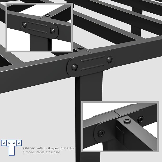 zizin Full Size Metal Bed Frame with Headboard & Footboard 14 Inch Metal Platform Mattress Foundation Support with Steel Slat, Under Bed Storage, No Box Spring Needed