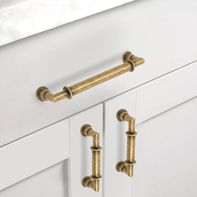 Asidrama 10 Pack 5 Inch(128mm) Brushed Antique Brass Cabinet Pulls, Kitchen Aged Brass Cabinet Handles Vintage Hardware for Cupboard Drawer