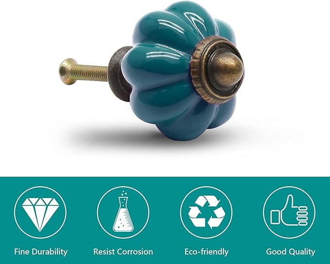 25pcs Teal Pumpkin Knobs, Vintage Ceramic Cabinet Knobs, Dresser Drawer Door Knobs Drawer Pulls Dresser Handles with Mounting Screws