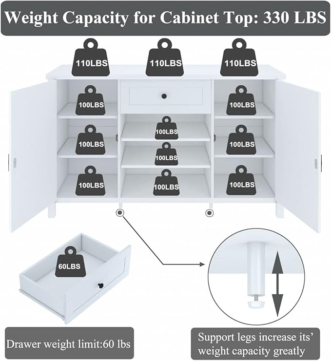 FATORRI Modern Sideboard Buffet Cabinet with Storage, Coffee Bar Cabinet for Home Liquor, Wine Cabinets with Doors & Drawer, Kitchen Storage Cupboard with Wine Rack (White Oak)
