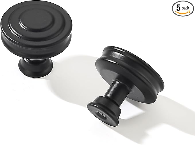 khtumeware 5 Pack 1-1/4 Inch(32mm) Matte Black Round Cabinet Knobs Heavy Duty Soild Cabinet Knobs Kitchen Cabinet Hardware for Cupboard Drawer Handles