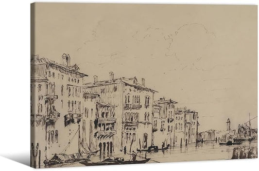 European City Architectural Drawing Poster Vintage Sketch Aesthetic Wall Art Antique Minimalist Canvas Painting 12X16 inch Framed for Traditional Home Gallery Wall Decor