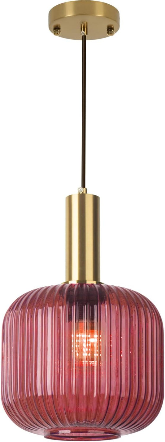 Purple Glass Pendant Light Small Glass Globe Pendant Lamps 1-Light Dining Room Hanging Light Fixtures Vintage Farmhouse Chandelier Lighting for Bedroom Living Room Kitchen Island