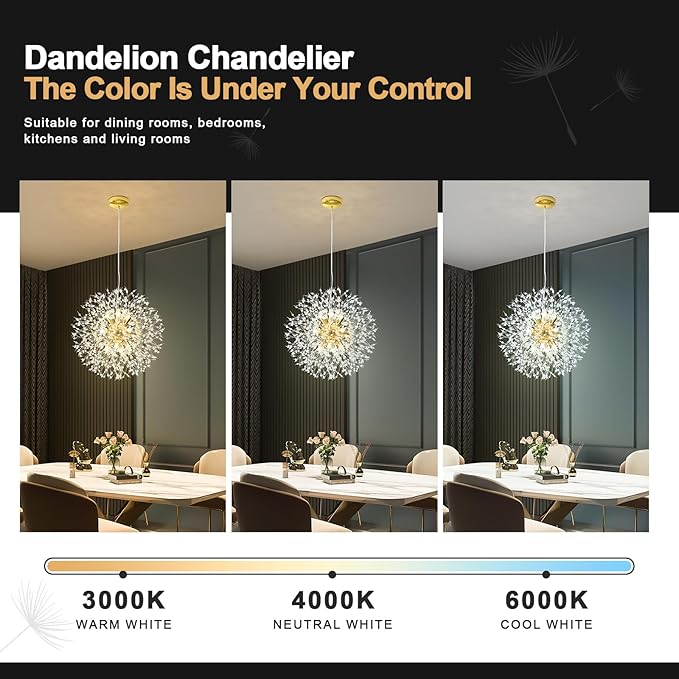 Modern Firework Gold Crystal Chandeliers, Sputnik Dandelion Chandelier Light Fixture Pendant Lighting for Dining Room, Living Room, Bedroom, Kitchen, Restaurant- 12 Lights
