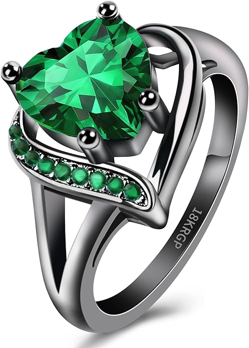 Engagement Rings for Women AAA+ Heart Cubic Zirconia Promise Rings for Her Valentines Day Gifts Womens Rings Black Gold Gothic Rings Promis Ring Wedding Rings Statement Rings for Women