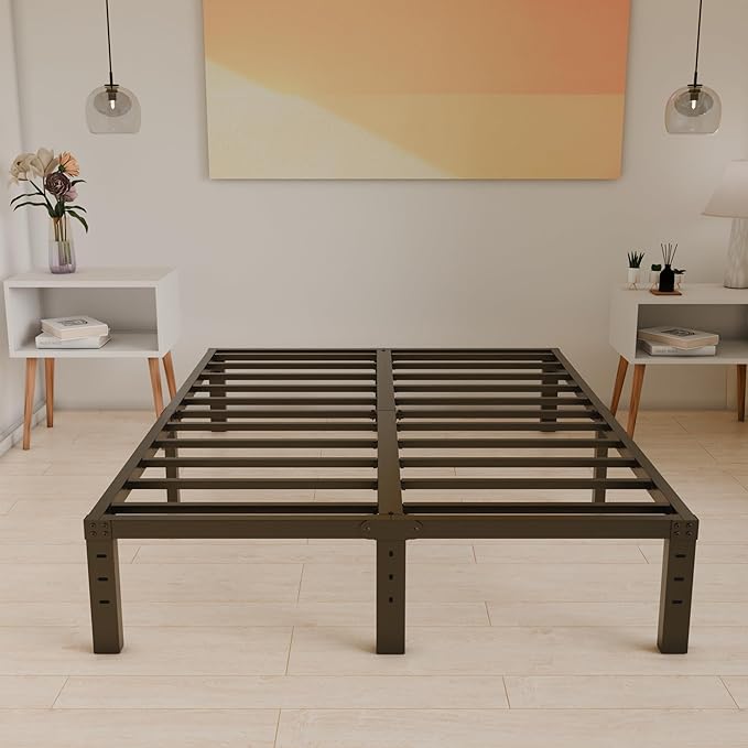 10 Inch Full Size Bed Frame - No Box Spring Needed Heavy Duty Metal Platform Mattress Foundation with Steel Slats, Non-Slip Noise Free Easy Assembly Black Bedframes