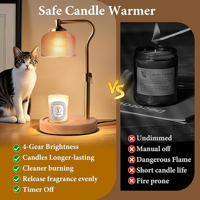 Candle Warmer Lamp with Timer Dimmer, Adjustable Height Candle Lamp for Jar Candles, Wax Melt Warmer Bedroom Decor Christmas Birthday Gifts for Housewarming Gifts New HOM