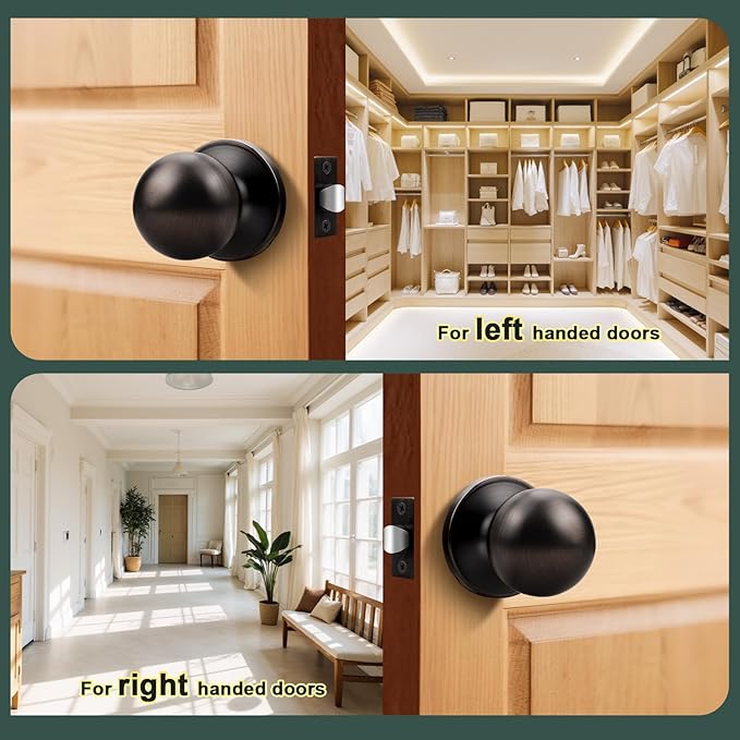 1 Pack Door Knobs Interior, Keyless Antique Door Knobs for Closet and Passage, Oil Rubbed Bronze Door Knob, Vintage Round Ball Design and Durable Finish