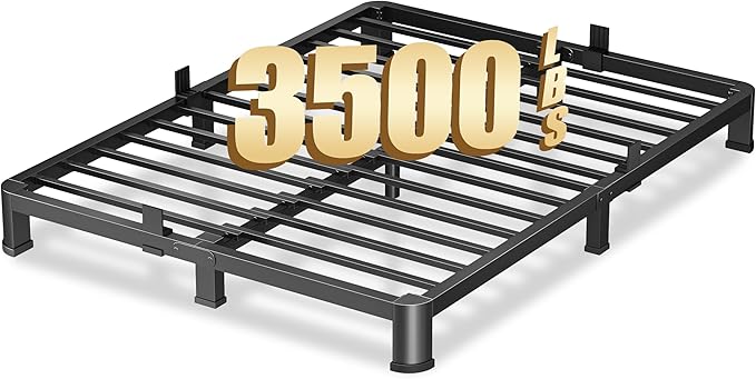 4 Inch Queen Heavy Duty 3500 lbs Bed Frame with Round-Corner Legs & Anti-Squeak Design – Quick Assembly Metal Platform, No Box Spring Needed