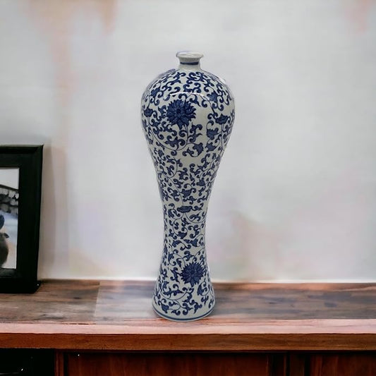 Festcool Blue and White Floral Porcelain Vase, China Vase, Decorative Vase, Dancing, Jingdezhen,12.5"