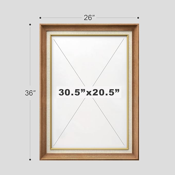 SIGNFORD Premium Framed Wall Art Golden Sepia Misty Landscape Illustrations Fine Art Farmhouse/Country Decorative Rustic Vintage Antique Classic for Bedroom - 26"x36" Natural