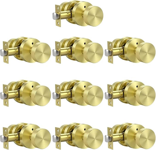 Knobonly 10 Pack Gold Door Knobs Interior, Privacy Door knobs with Lock, Round Door Knobs for Bedroom and Bathroom, Brass Door Handles Zinc Alloy