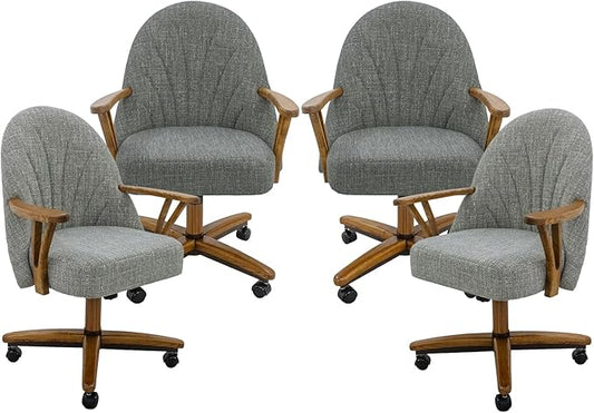 Chromcraft Set of 4 Swivel Tilt Chairs, Luxe Wooden Arm All-Metal Pedestal Base Chairs with Wheels for Kitchen