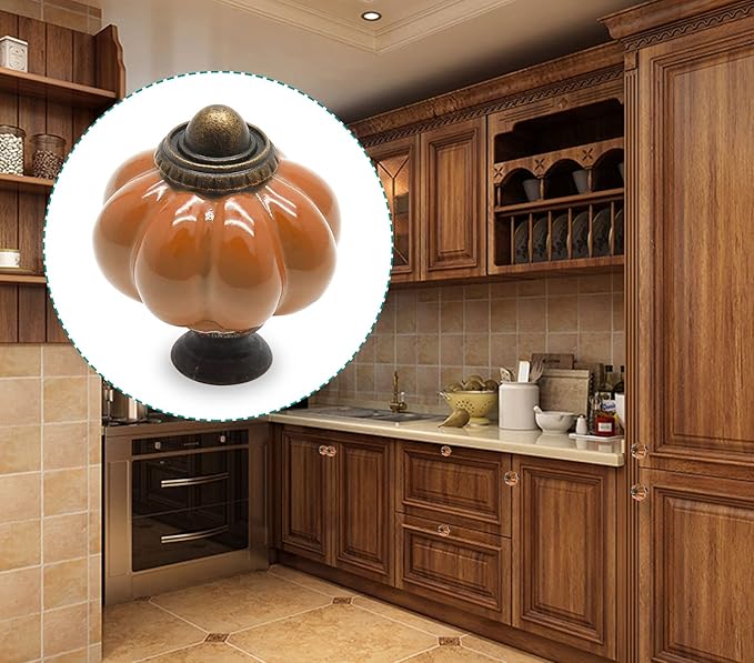 4pcs Rust Orange Vintage Ceramic Cabinet Knobs, Dresser Knobs with Mounting Screws