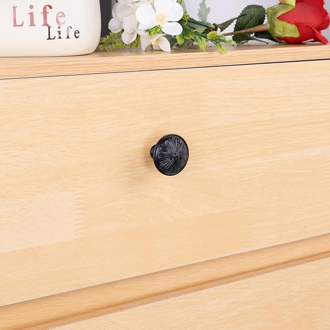 DWYL & LWYD 10 Pack Black Cabinet Knobs Round, Single Hold 1-2/5"Dia Black Knobs for Kitchen Cabinets, Matte Black Cabinet Knobs for Drawers and Dressers