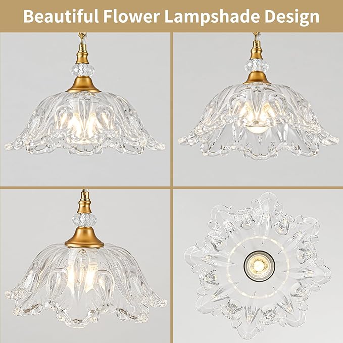 1 Piece Vintage Chandelier Light Fixtures with Crystal Glass Shade,Matte Antique Brass Finish Pendant Light,Hanging Light for Dining Room,Hallway,Living Room,Bedroom