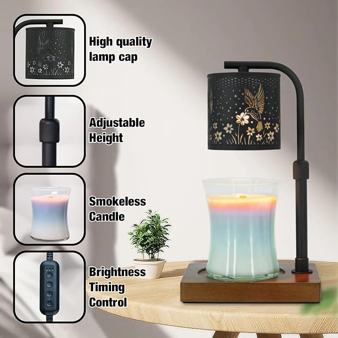 Candle Warmer Lamp Timer Christmas Gifts for Women Mom - House Warming Gifts New Home Decor, Modern Farmhouse Decor, Hummingbirds Candle Warmer for All Jar Candles with 2 Bulb