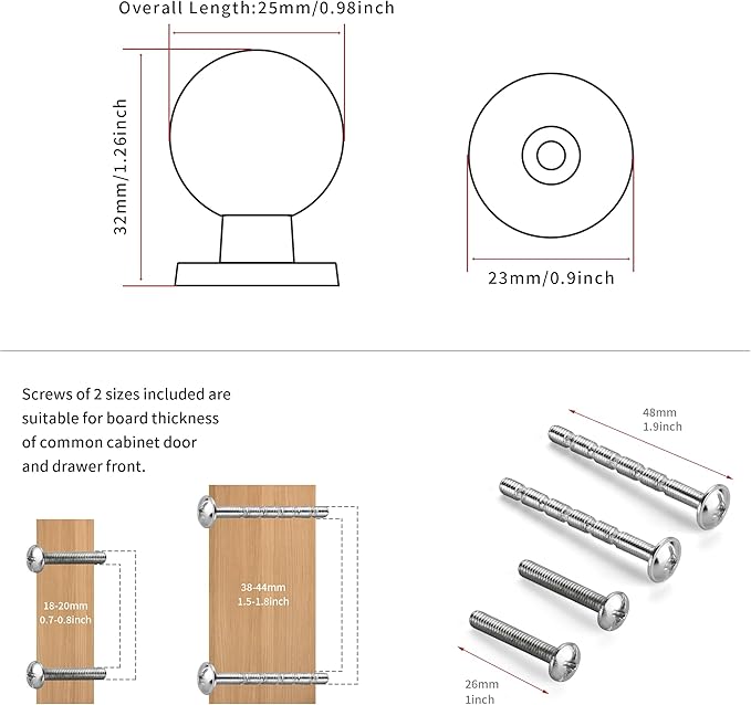 10 Pack 1 Inch (25mm) Diameter Round Brushed Nickel Cabinet Solid knobs，Cabinet Pulls,knobs for cabinets and Drawers,Ball Cabinet knobs Cabinetry Hardware.