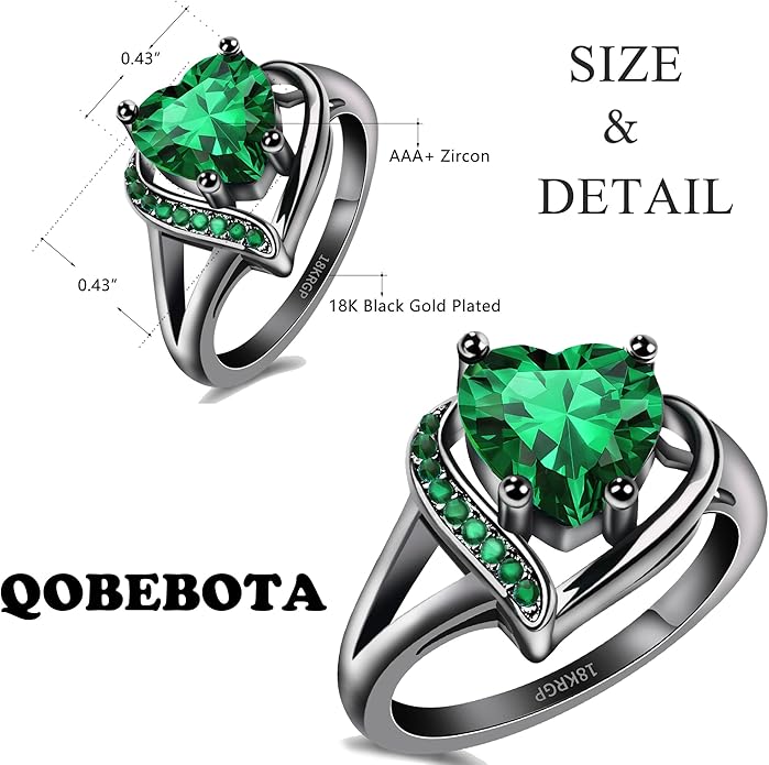 Engagement Rings for Women AAA+ Heart Cubic Zirconia Promise Rings for Her Valentines Day Gifts Womens Rings Black Gold Gothic Rings Promis Ring Wedding Rings Statement Rings for Women