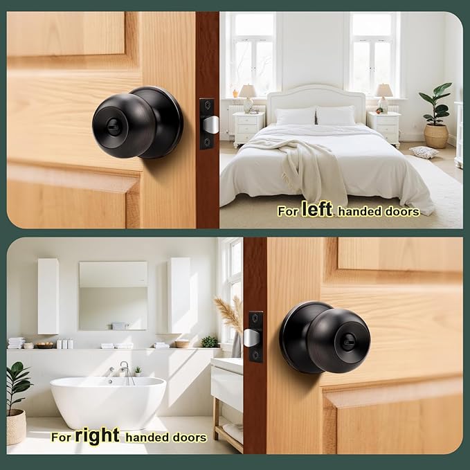 1 Pack Door Knobs Interior, Keyless Antique Door Knobs for Bathroom and Bedroom, Oil Rubbed Bronze Door Knob, Vintage Round Ball Design and Durable Finish