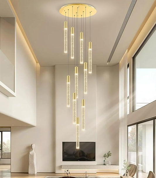 10 Lights Modern Chandeliers for Staircase Entryway LED Dimmable Glam Chandelier Light Fixutres Stairwell Foyer Entrance Living Room Dining Room Gold