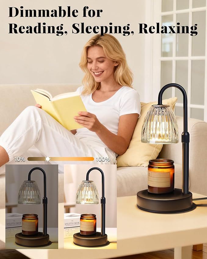 Dimmable Candle Warmer Lamp with Timer Adjustable Height, for Mom, Home Decor Birthday Housewarming Gifts for Women, Modern Electric Wax Melt Warmer for Scented Jar Candles, Black