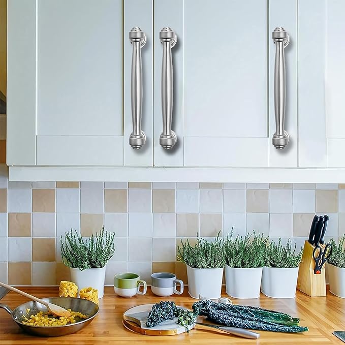 5 Pack 10inch(256mm) Center to Center Brushed Satin Nickel Cabinet Pulls Handles for Cabinets Cupboard Solid Heavy Duty Drawer Handles Dressers Kitchens bedrooms