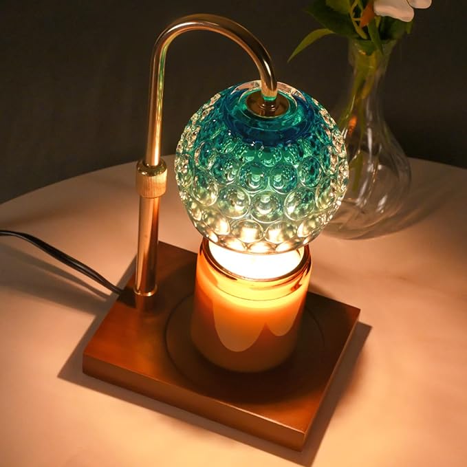 Candle Warmer Lamp Timer - Christmas Gifts for Women Mom, House Warming Gifts New Home Decor Modern Farmhouse Decor, Glass Candle Warmer Wax Melt with 2 Bulbs Blue