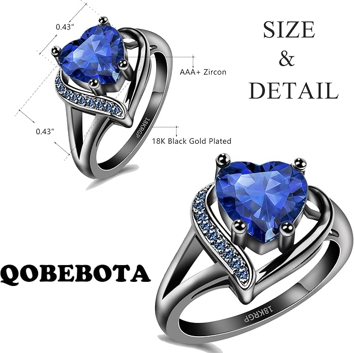 Engagement Rings for Women AAA+ Heart Cubic Zirconia Promise Rings for Her Valentines Day Gifts Womens Rings Black Gold Gothic Rings Promis Ring Wedding Rings Statement Rings for Women
